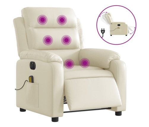 Sillón de masaje reclinable eléctrico cuero sintético crema