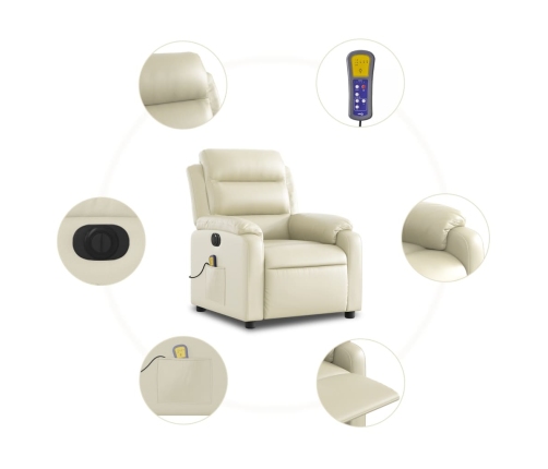 Sillón de masaje reclinable eléctrico cuero sintético crema