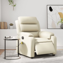 Sillón de masaje reclinable eléctrico cuero sintético crema