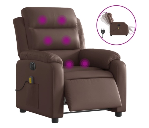 Sillón de masaje reclinable eléctrico cuero sintético marrón