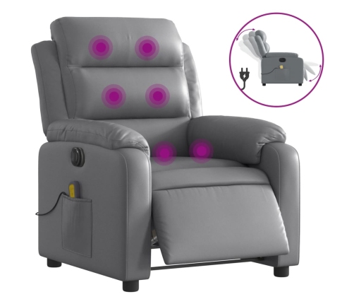 Sillón de masaje reclinable eléctrico cuero sintético gris