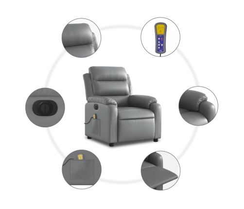 Sillón de masaje reclinable eléctrico cuero sintético gris