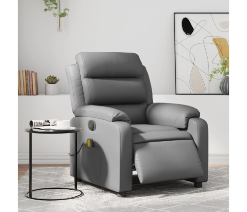 Sillón de masaje reclinable eléctrico cuero sintético gris