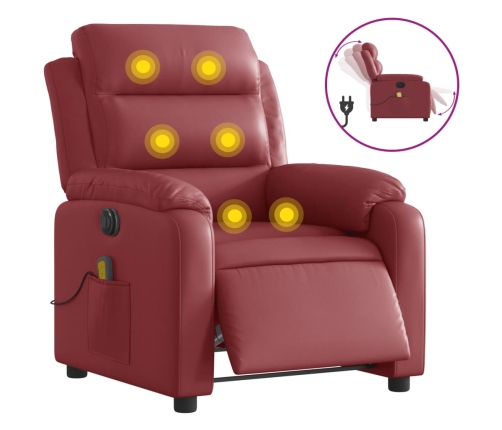 Sillón masaje reclinable eléctrico cuero sintético rojo tinto