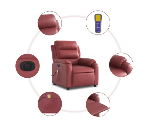 Sillón masaje reclinable eléctrico cuero sintético rojo tinto