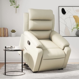 Sillón reclinable elevable cuero artificial color crema