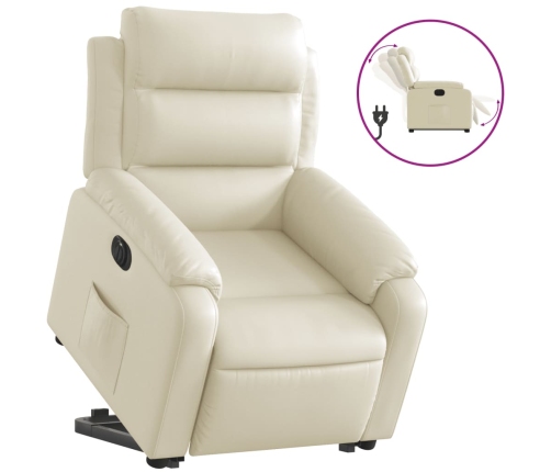 Sillón reclinable elevable eléctrico de cuero sintético crema