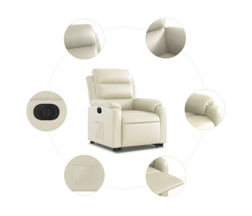 Sillón reclinable elevable eléctrico de cuero sintético crema