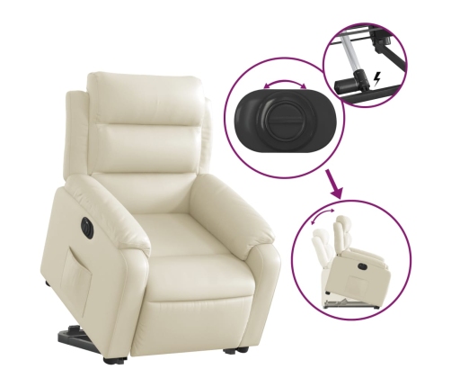 Sillón reclinable elevable eléctrico de cuero sintético crema