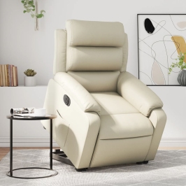 Sillón reclinable elevable eléctrico de cuero sintético crema