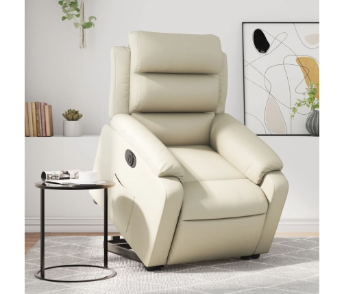 Sillón reclinable elevable eléctrico de cuero sintético crema