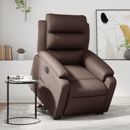 Sillón reclinable elevable eléctrico de cuero sintético marrón