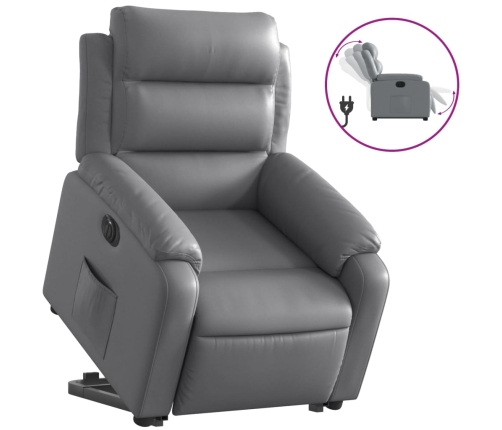 Sillón reclinable elevable eléctrico de cuero sintético gris