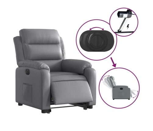 Sillón reclinable elevable eléctrico de cuero sintético gris