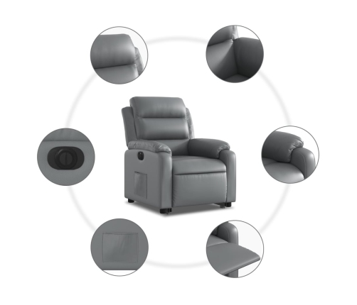 Sillón reclinable elevable eléctrico de cuero sintético gris