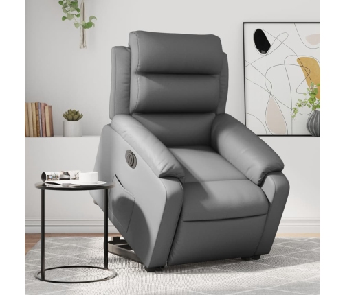 Sillón reclinable elevable eléctrico de cuero sintético gris