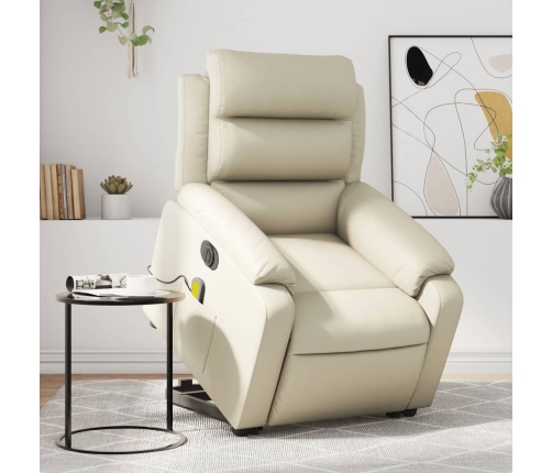 Sillón de masaje elevable eléctrico cuero sintético crema