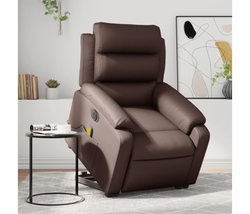 Sillón de masaje elevable eléctrico cuero sintético marrón