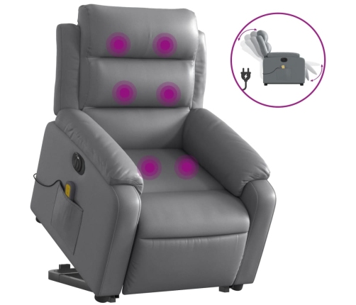 Sillón de masaje elevable eléctrico cuero sintético gris