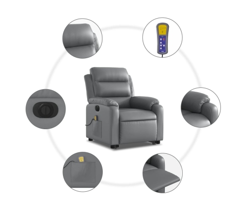 Sillón de masaje elevable eléctrico cuero sintético gris