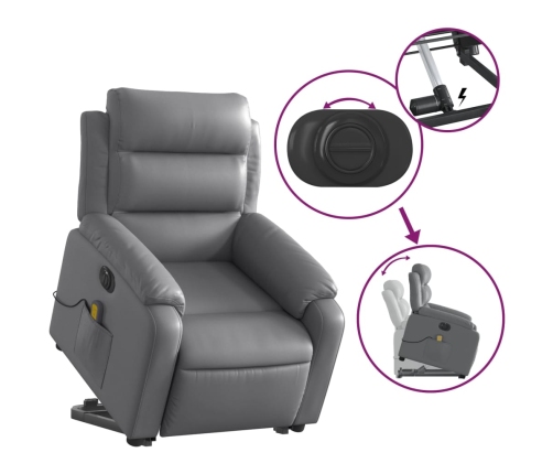 Sillón de masaje elevable eléctrico cuero sintético gris