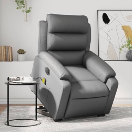 Sillón de masaje elevable eléctrico cuero sintético gris