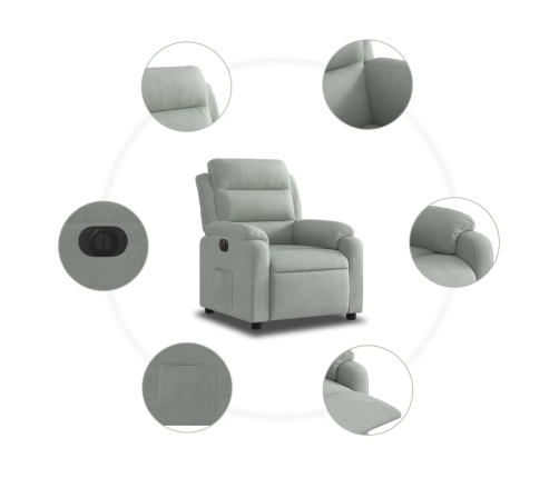 Sillón reclinable eléctrico de terciopelo gris claro