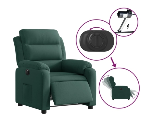 Sillón reclinable eléctrico de terciopelo verde oscuro