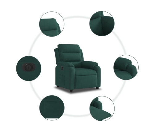 Sillón reclinable eléctrico de terciopelo verde oscuro