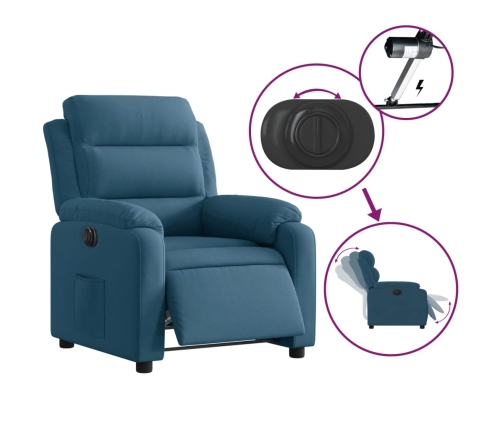 Sillón reclinable eléctrico terciopelo azul