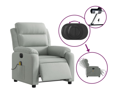 Sillón reclinable de masaje eléctrico terciopelo gris claro