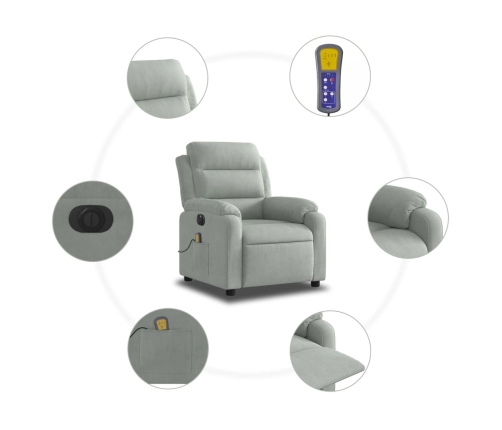 Sillón reclinable de masaje eléctrico terciopelo gris claro