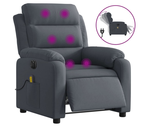 Sillón reclinable de masaje eléctrico terciopelo gris oscuro