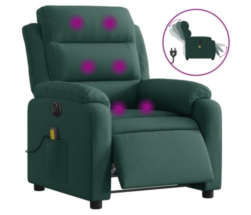 Sillón reclinable de masaje eléctrico terciopelo verde oscuro