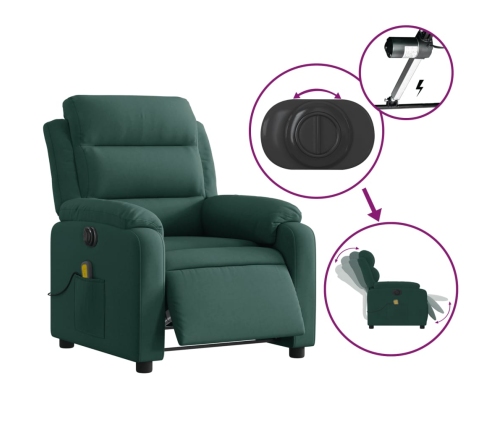 Sillón reclinable de masaje eléctrico terciopelo verde oscuro