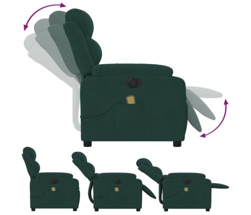 Sillón reclinable de masaje eléctrico terciopelo verde oscuro