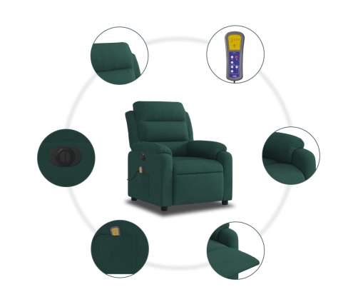 Sillón reclinable de masaje eléctrico terciopelo verde oscuro