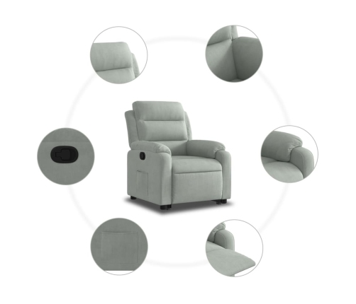 Sillón reclinable elevable terciopelo gris claro