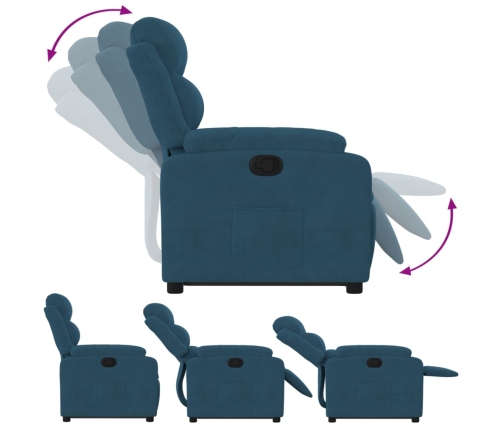 Sillón reclinable elevable de terciopelo azul