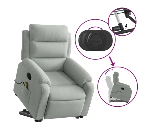 Sillón reclinable de masaje elevable terciopelo gris claro