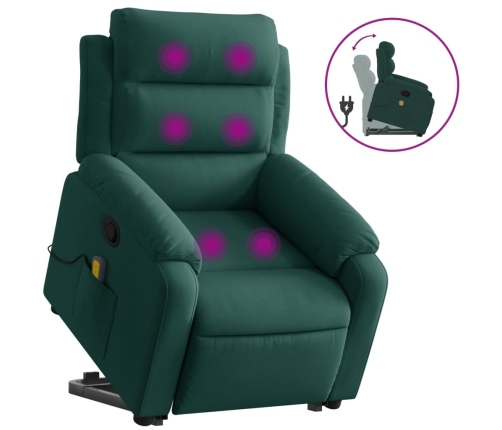 Sillón reclinable de masaje elevable terciopelo verde oscuro