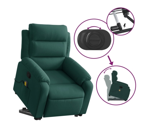 Sillón reclinable de masaje elevable terciopelo verde oscuro