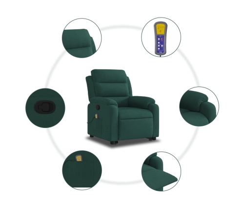 Sillón reclinable de masaje elevable terciopelo verde oscuro