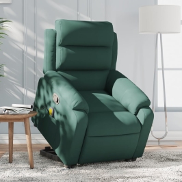 Sillón reclinable de masaje elevable terciopelo verde oscuro