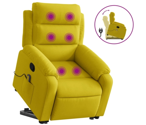 Sillón reclinable de masaje elevable terciopelo amarillo