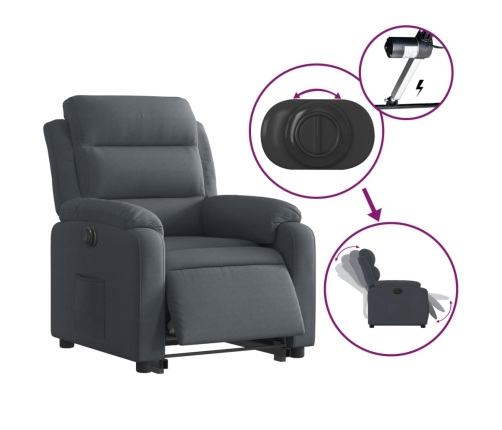 Sillón eléctrico reclinable elevable de terciopelo gris oscuro