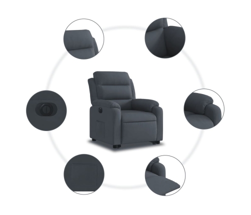 Sillón eléctrico reclinable elevable de terciopelo gris oscuro