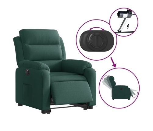 Sillón eléctrico reclinable elevable de terciopelo verde oscuro