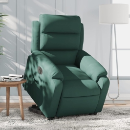 Sillón eléctrico reclinable elevable de terciopelo verde oscuro