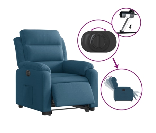 Sillón eléctrico reclinable elevable de terciopelo azul